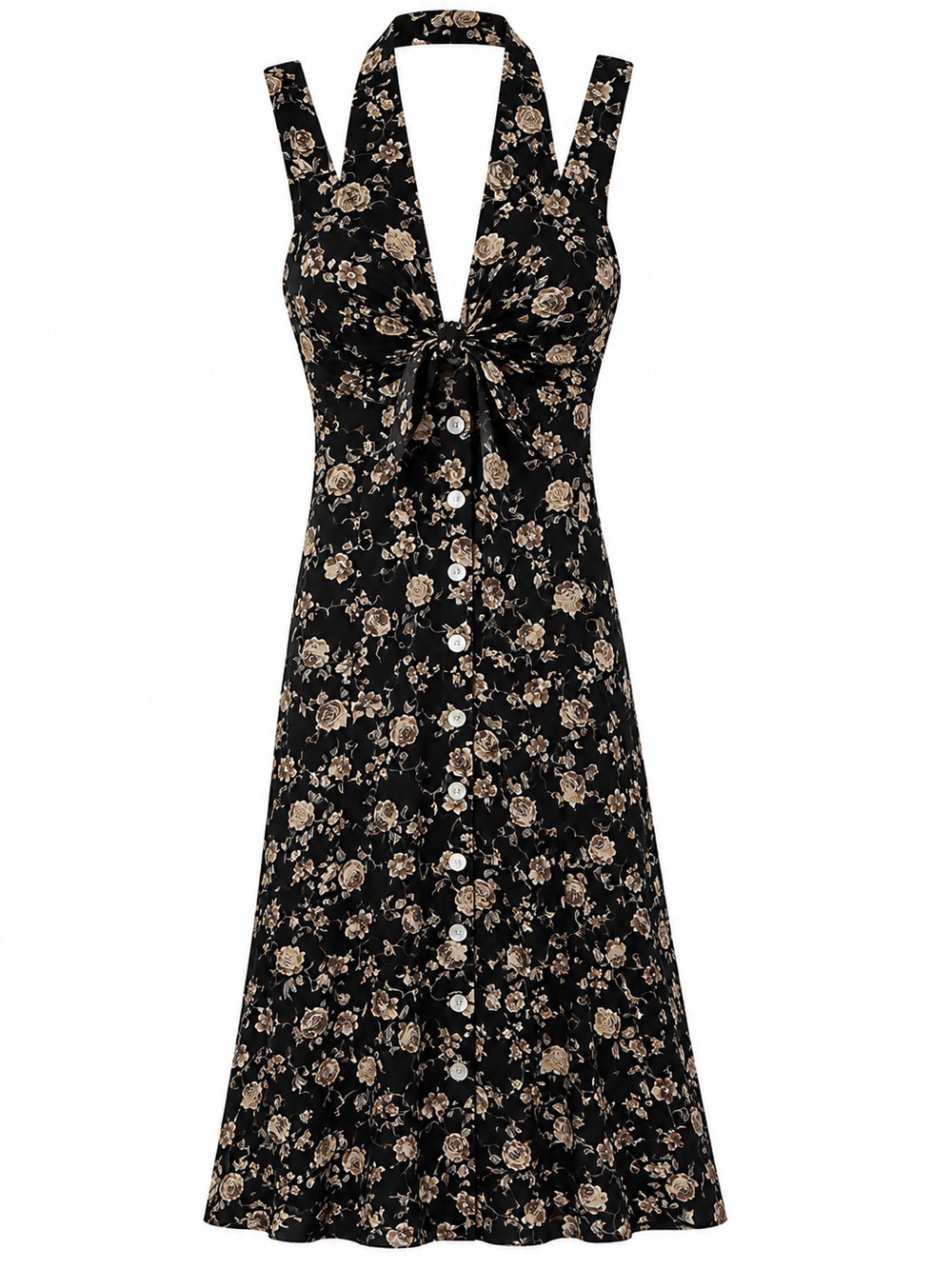 Vintage 90s Benson & Smith Floral Halter Midi Dress • Grunge Boho M